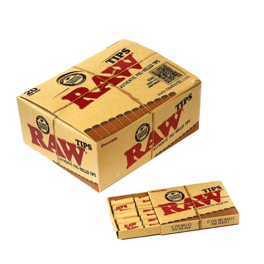 Raw Wide Pre-Rolled Tips - 20 Pack Box (21 Tips Per Pack)